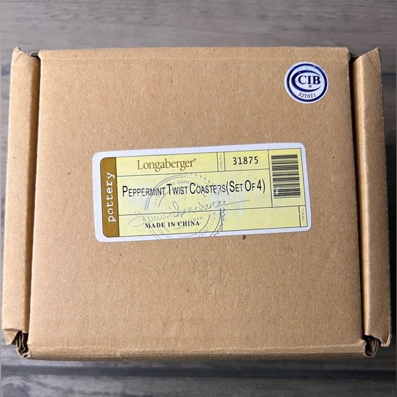 Longaberger Pottery Peppermint Twist Coasters or Pint Crock lid set of 4 perfect - Picture 2 of 5